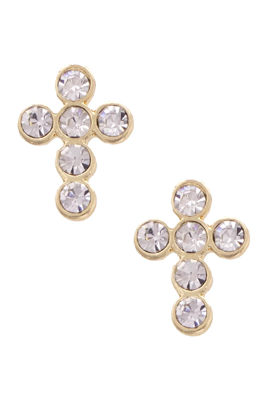Elizabeth Pave Cross Stud Earrings in Shiny Gold
