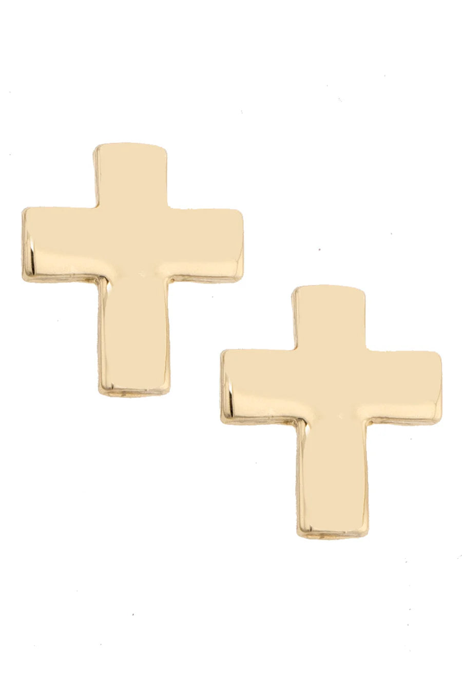 Lesley Puffy Cross Stud Earrings in Shiny Gold