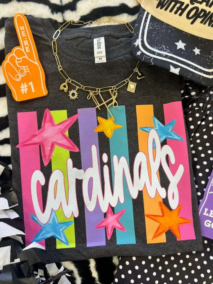 Cardinals Neon Rainbow Stars Tee