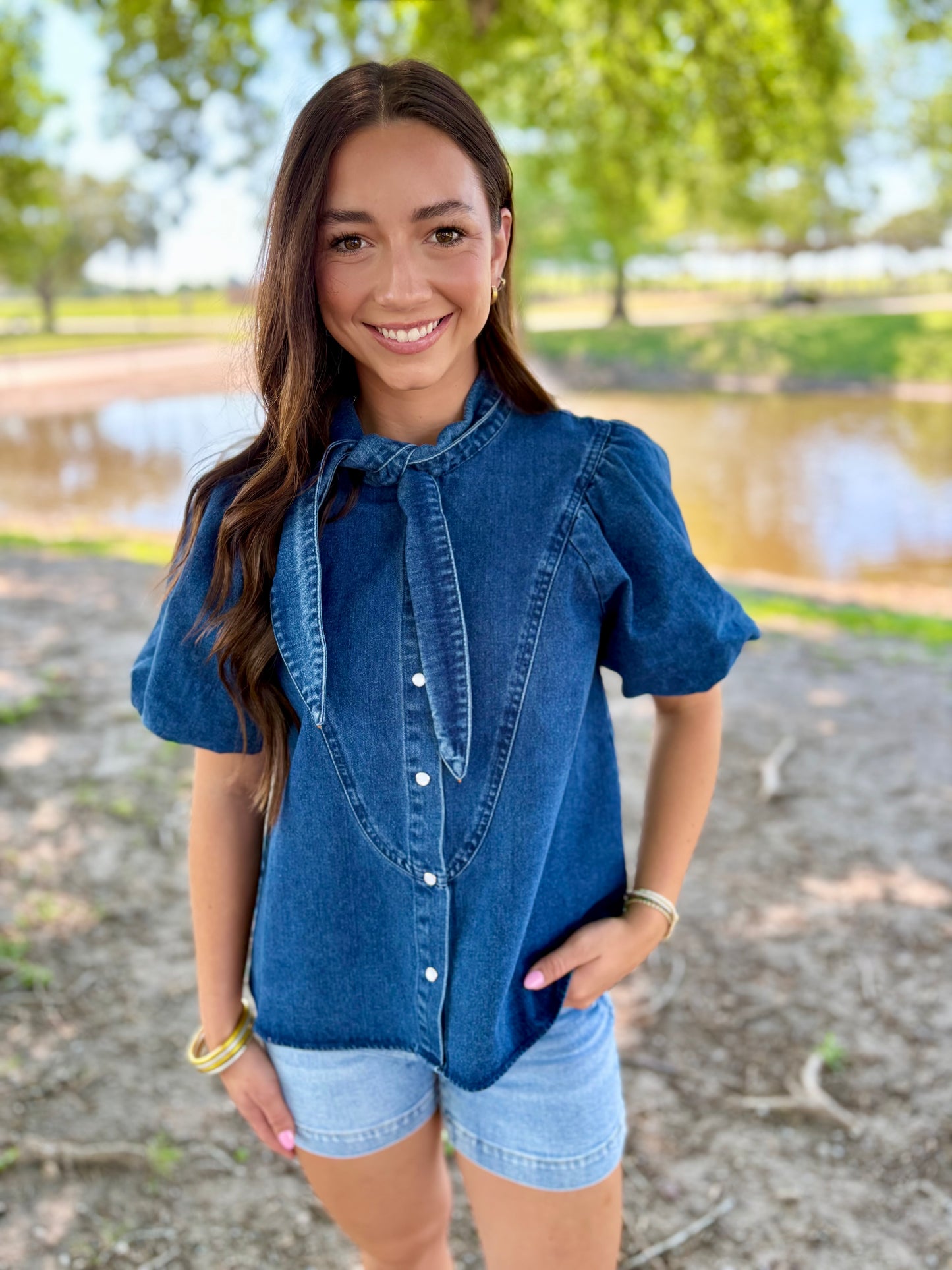 Denim Tie Top
