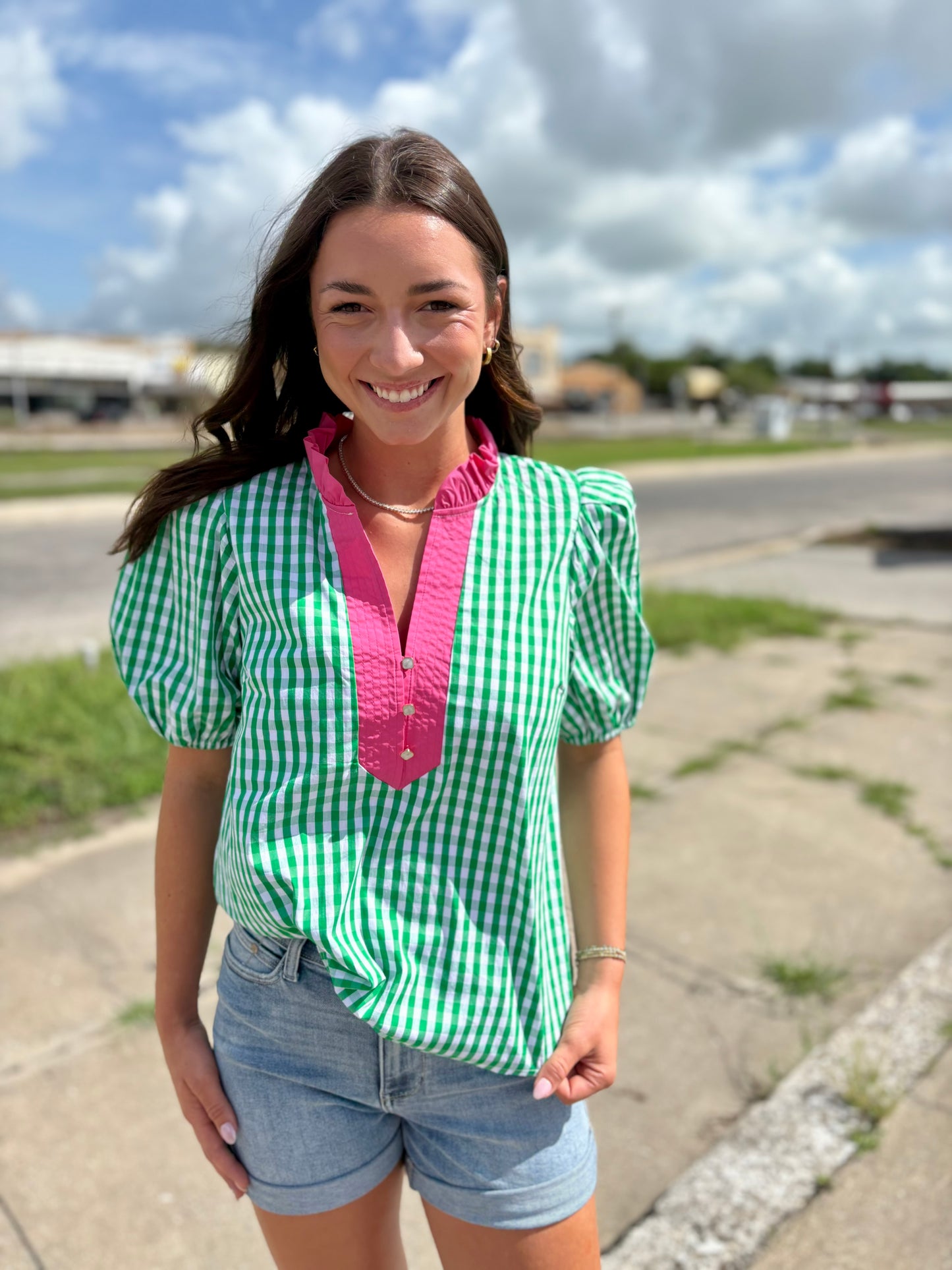 Gingham Green Top