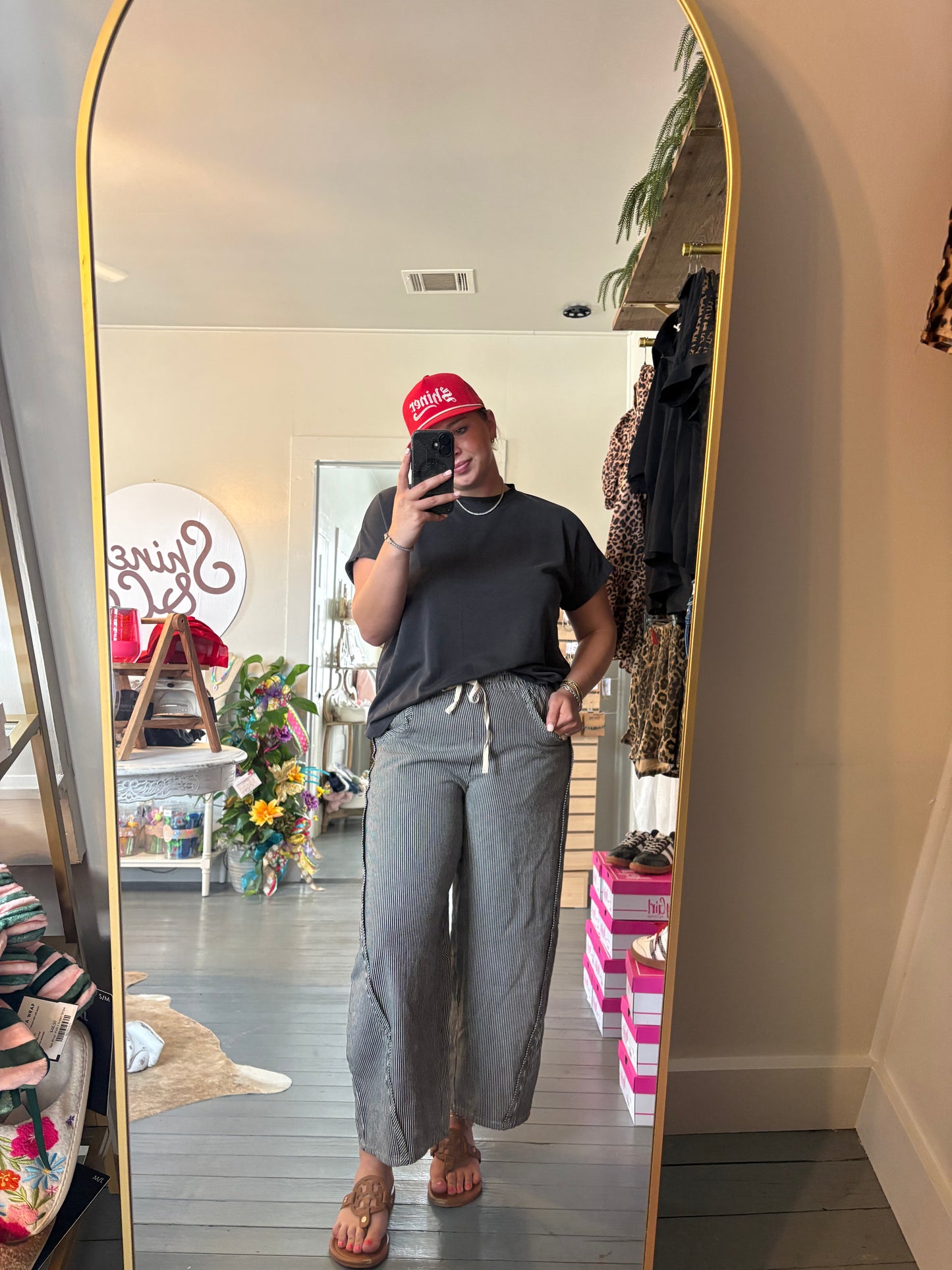 STRIPED BARREL JEANS