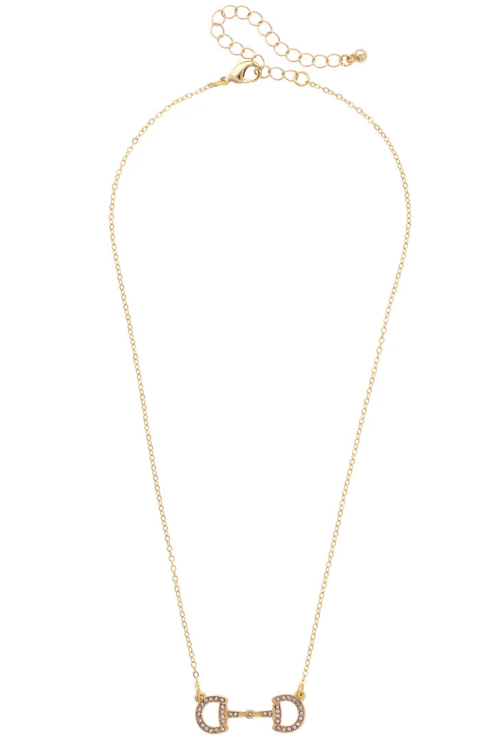 Queenie Pave Horsebit Necklace in Shiny Gold