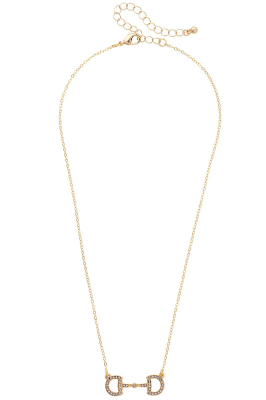 Queenie Pave Horsebit Necklace in Shiny Gold