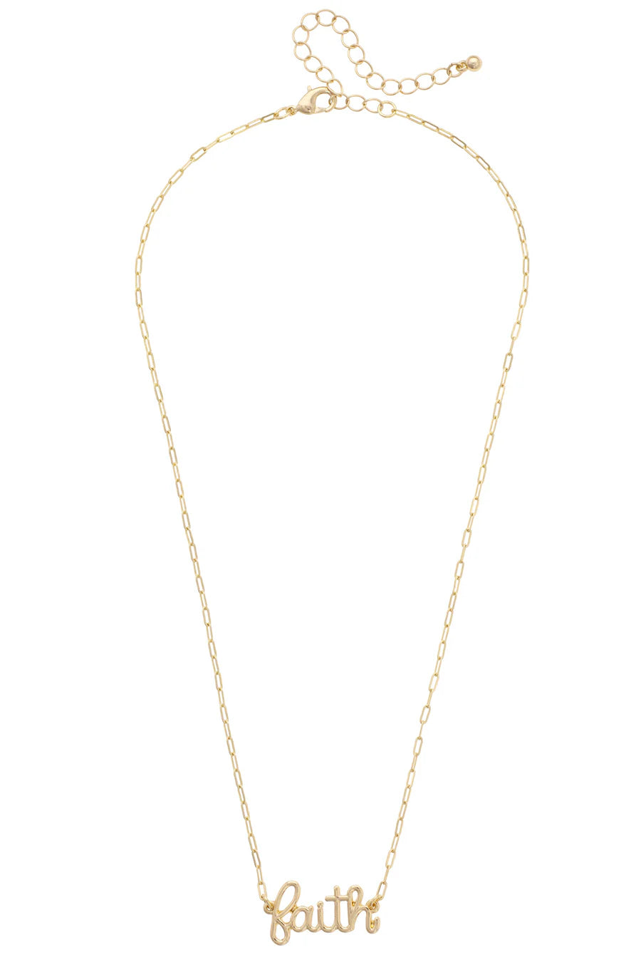Faith Paperclip Chain Necklace in Shiny Gold
