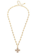 Theodora Rhinestone Cross Necklace in Shiny Gold