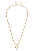 Foster Open Cross Ball Bead Necklace in Shiny Gold