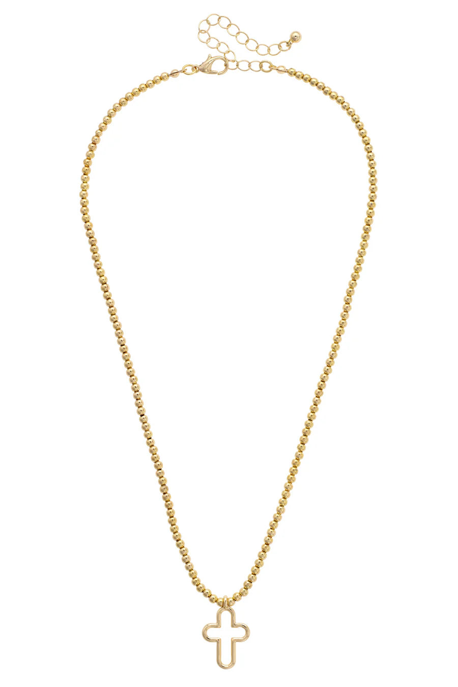 Foster Open Cross Ball Bead Necklace in Shiny Gold