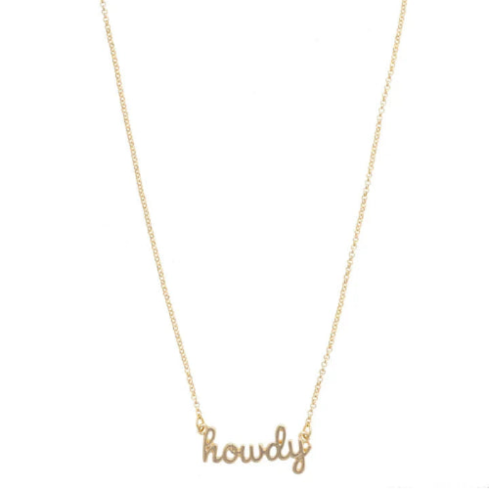 Howdy Cursive Necklace in Shiny Gold
