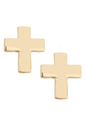 Lesley Puffy Cross Stud Earrings in Shiny Gold
