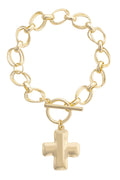 Elise Hammered Cross Toggle Bracelet in Shiny Gold