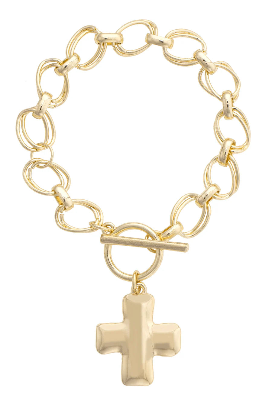 Elise Hammered Cross Toggle Bracelet in Shiny Gold