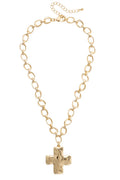 Elise Hammered Cross Cable Chain Necklace in Shiny Gold