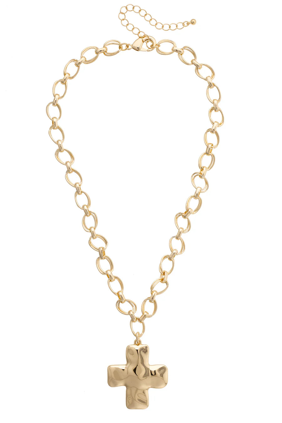 Elise Hammered Cross Cable Chain Necklace in Shiny Gold