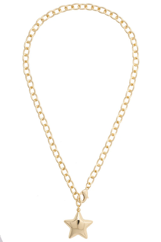 Bessie Puffy Star Convertible Necklace in Shiny Gold