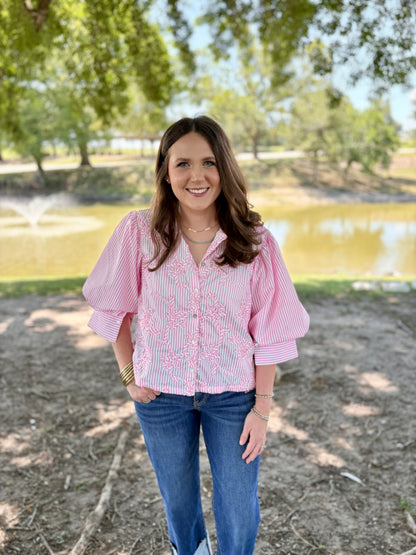 Stripes & Florals Button Down Top