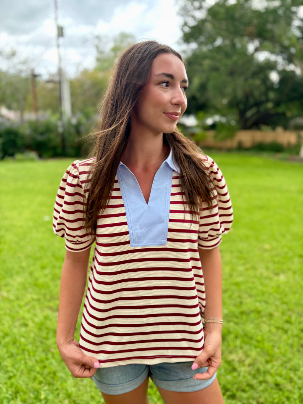Maroon Stripe Top