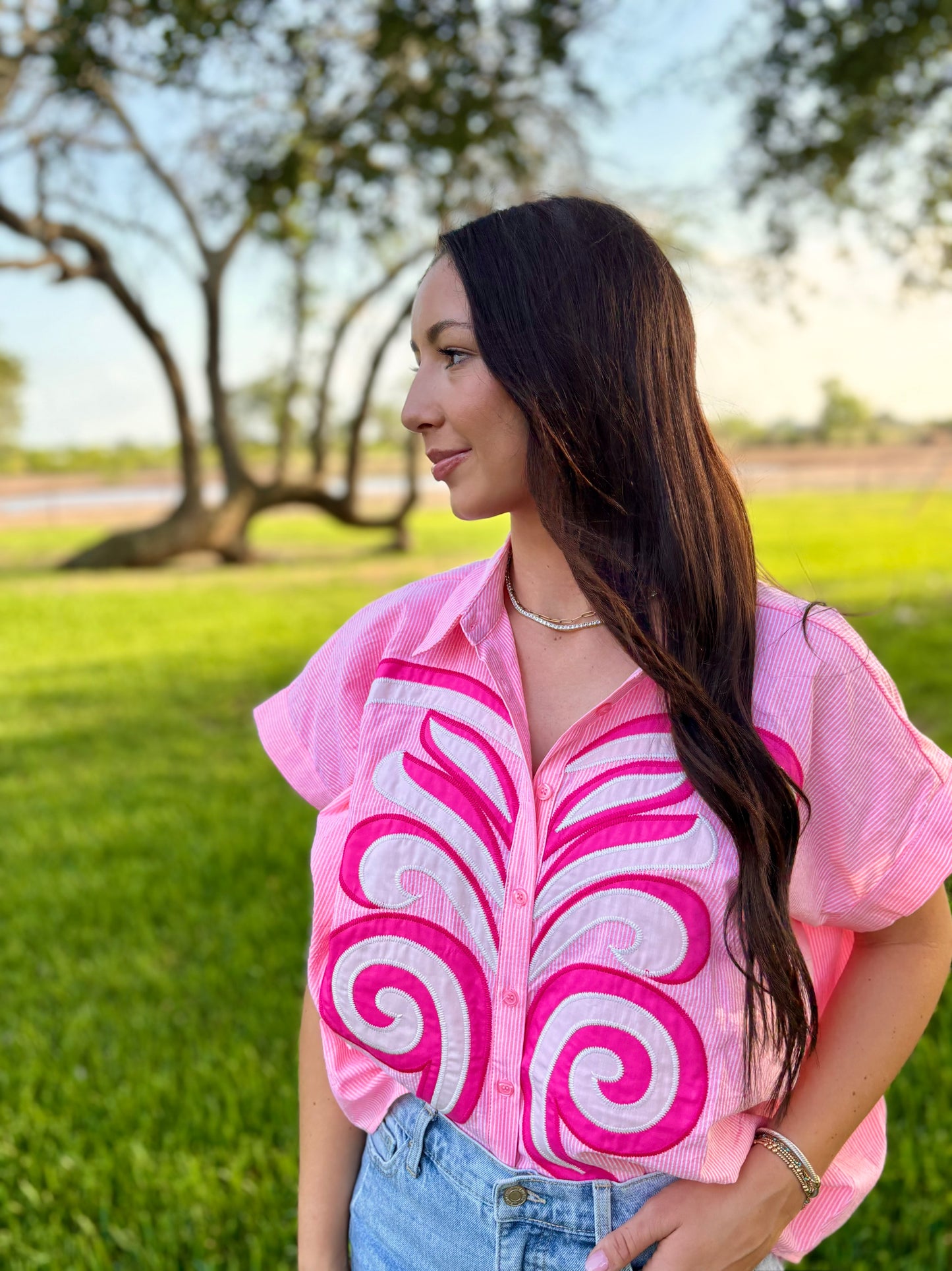 Petal Stitch Stripe Top