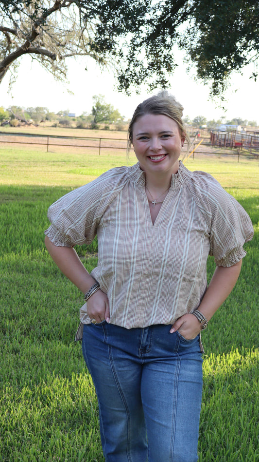 Neutral Gingham Top