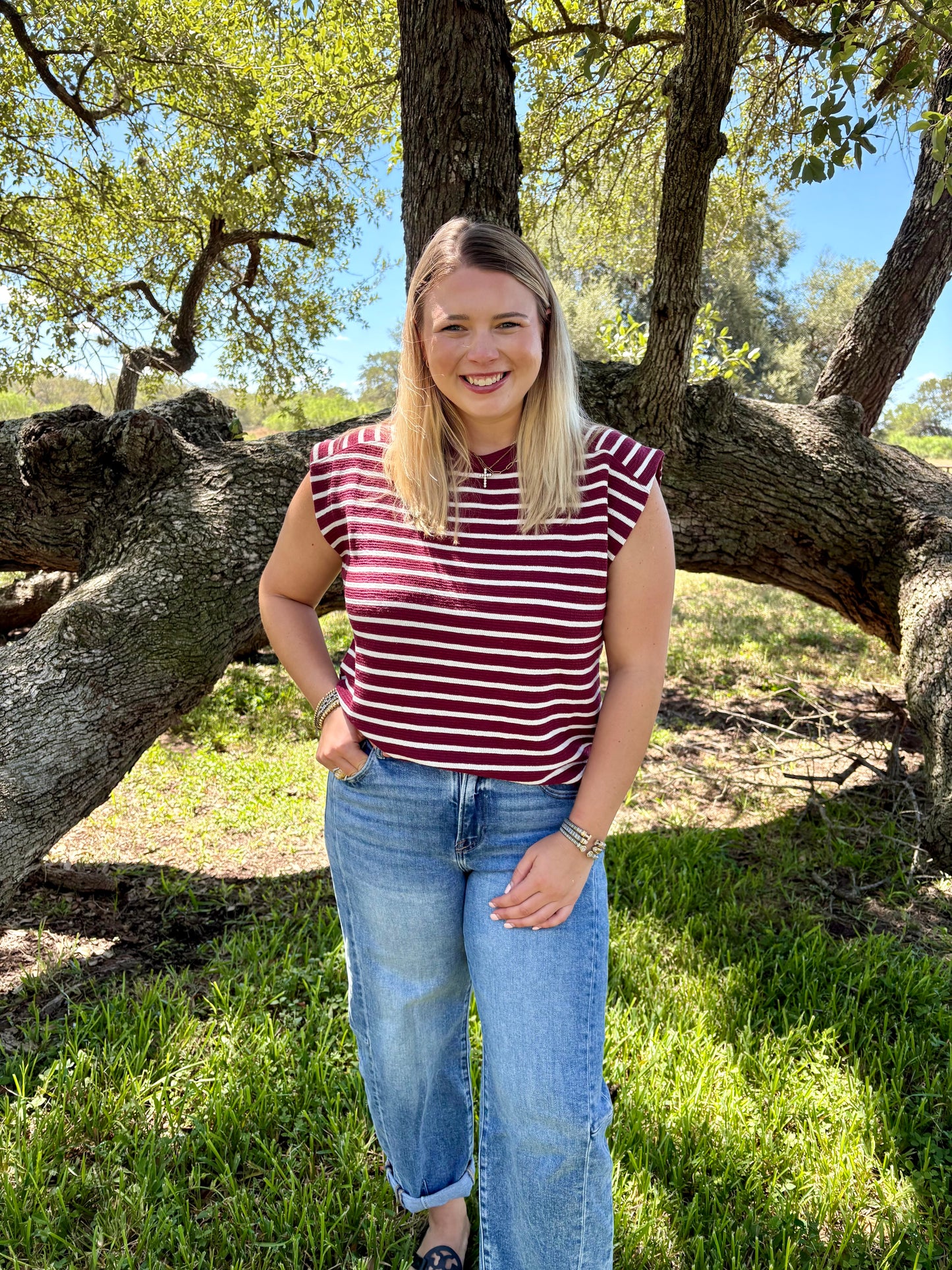 Maroon Stripe Top