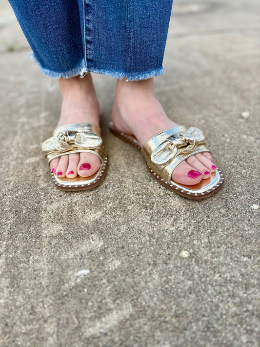 Gold Crinkle Metallic Sandal