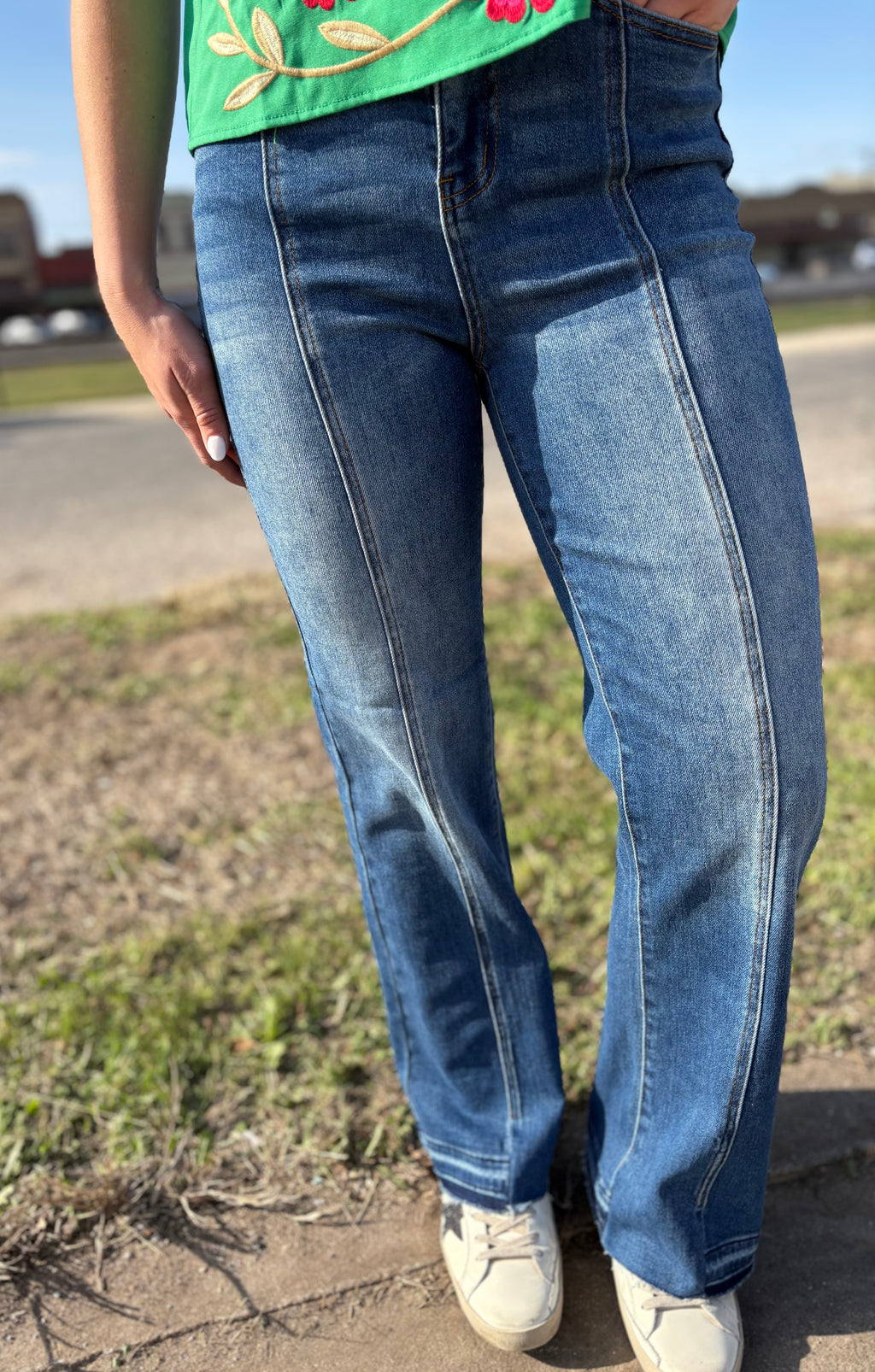 Vertical Splice Wide Leg Jeans