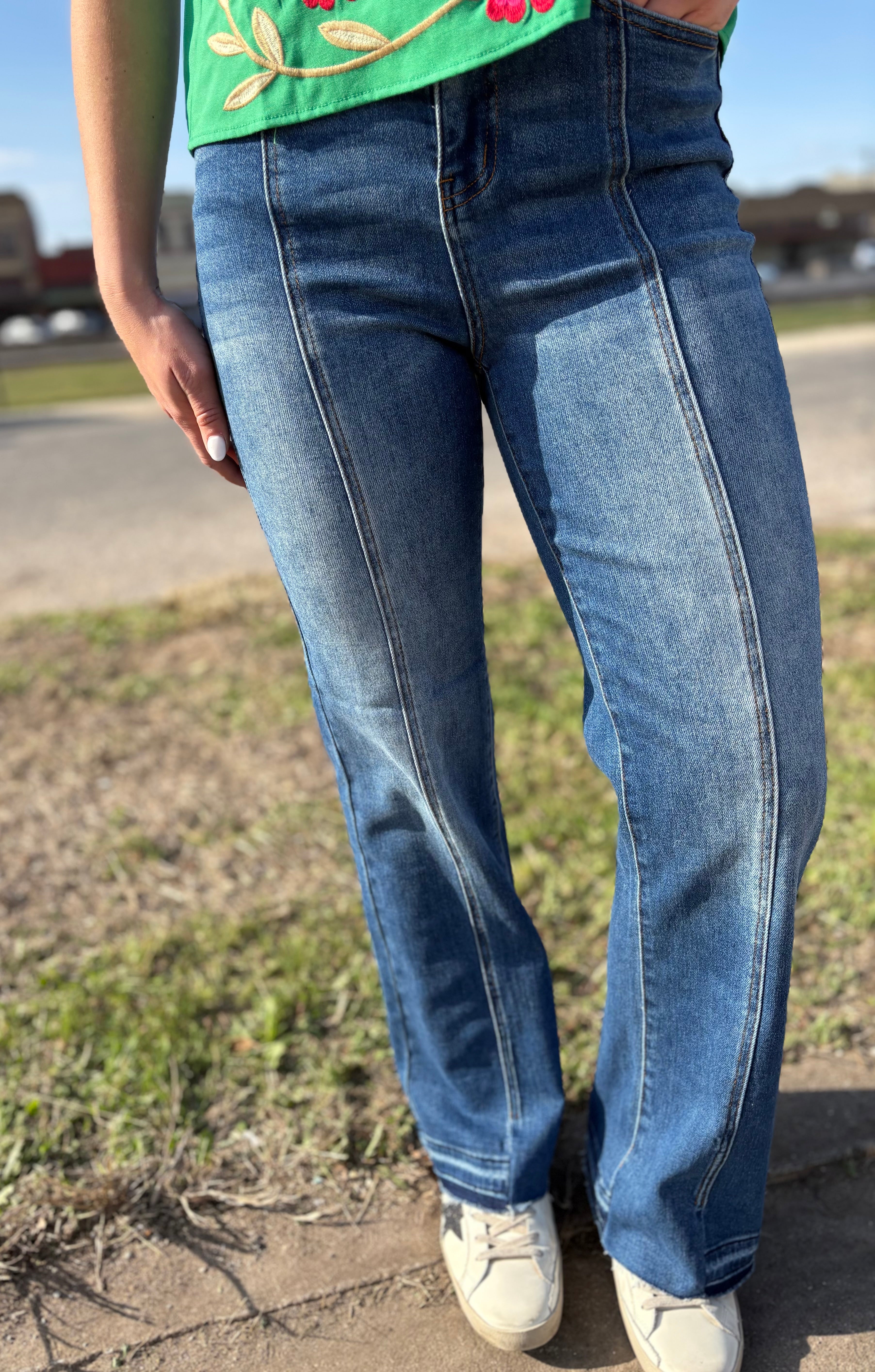Vertical Splice Wide Leg Jeans