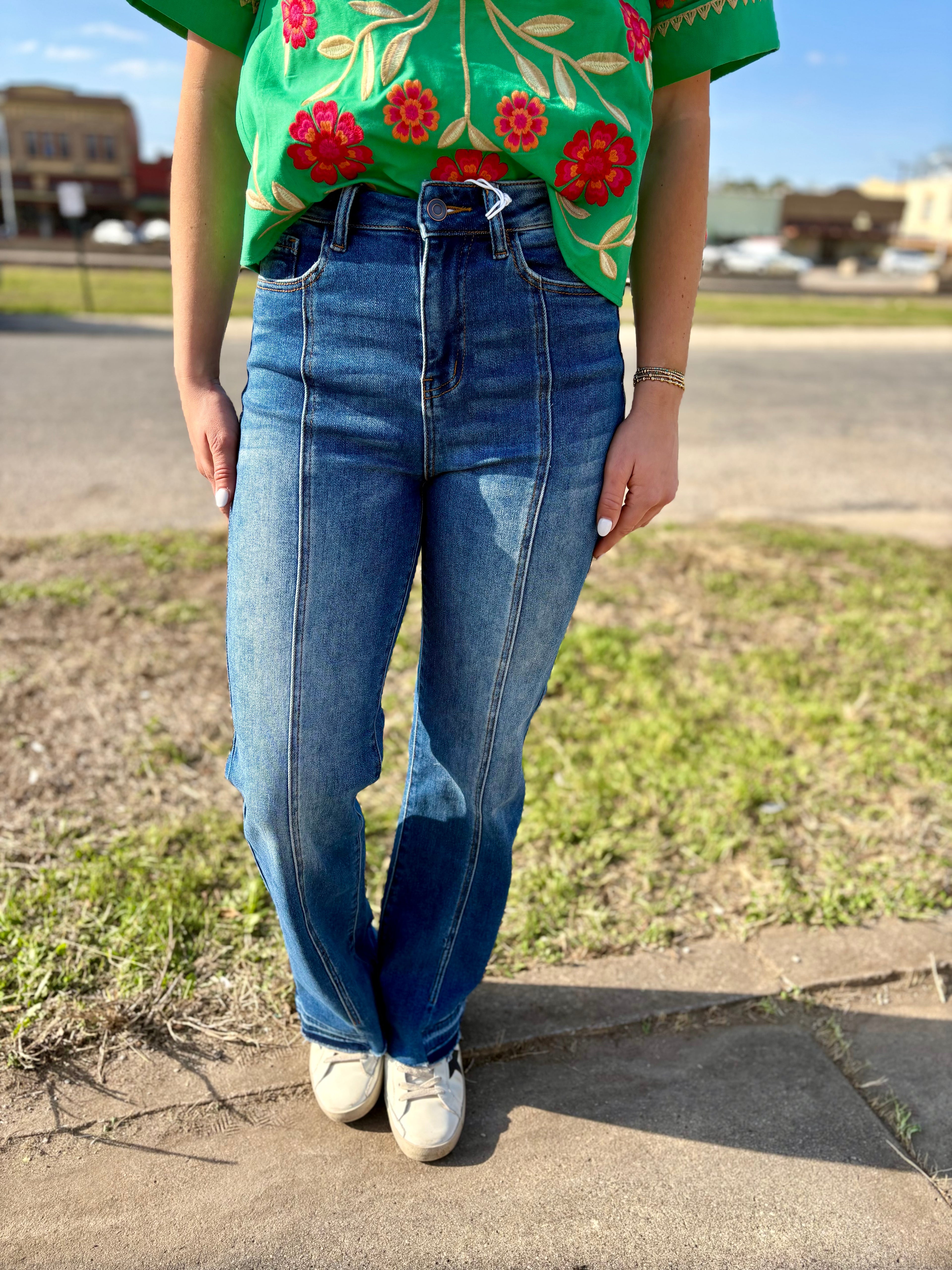 Vertical Splice Wide Leg Jeans