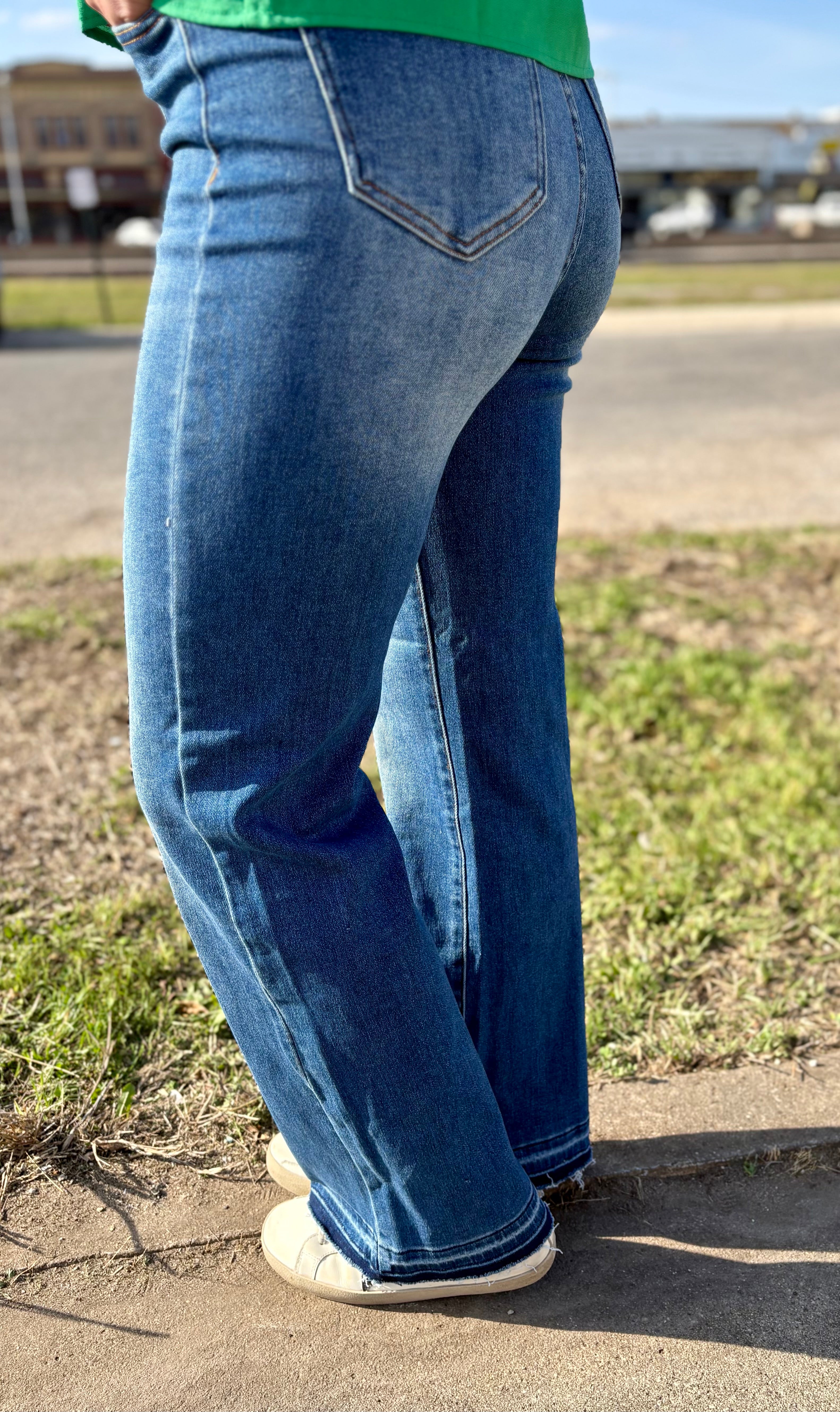 Vertical Splice Wide Leg Jeans