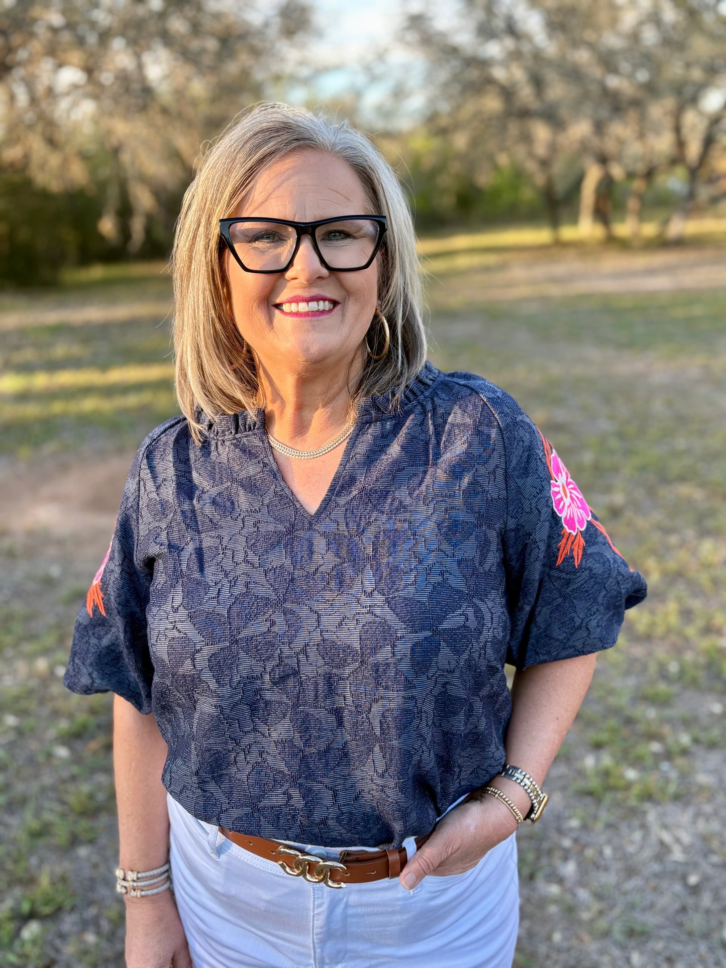 Regan Embroidered Sleeve Floral Top