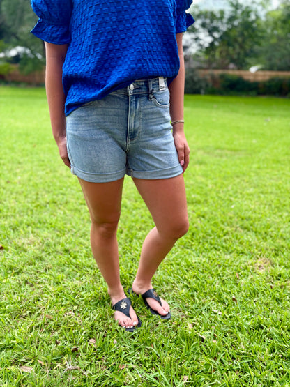 Tiff Light Wash Cuffed Denim Shorts By Judy Blue