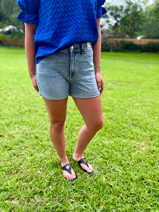 Tiff Light Wash Cuffed Denim Shorts By Judy Blue