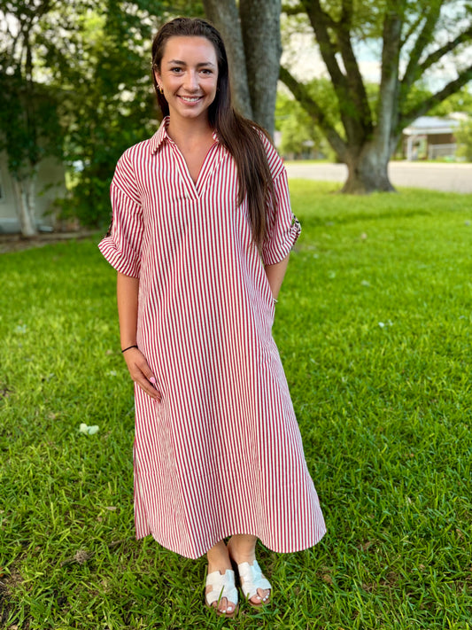Tessa Red Stripe Midi Dress