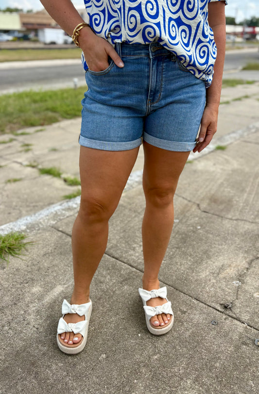 Cuffed Denim Shorts