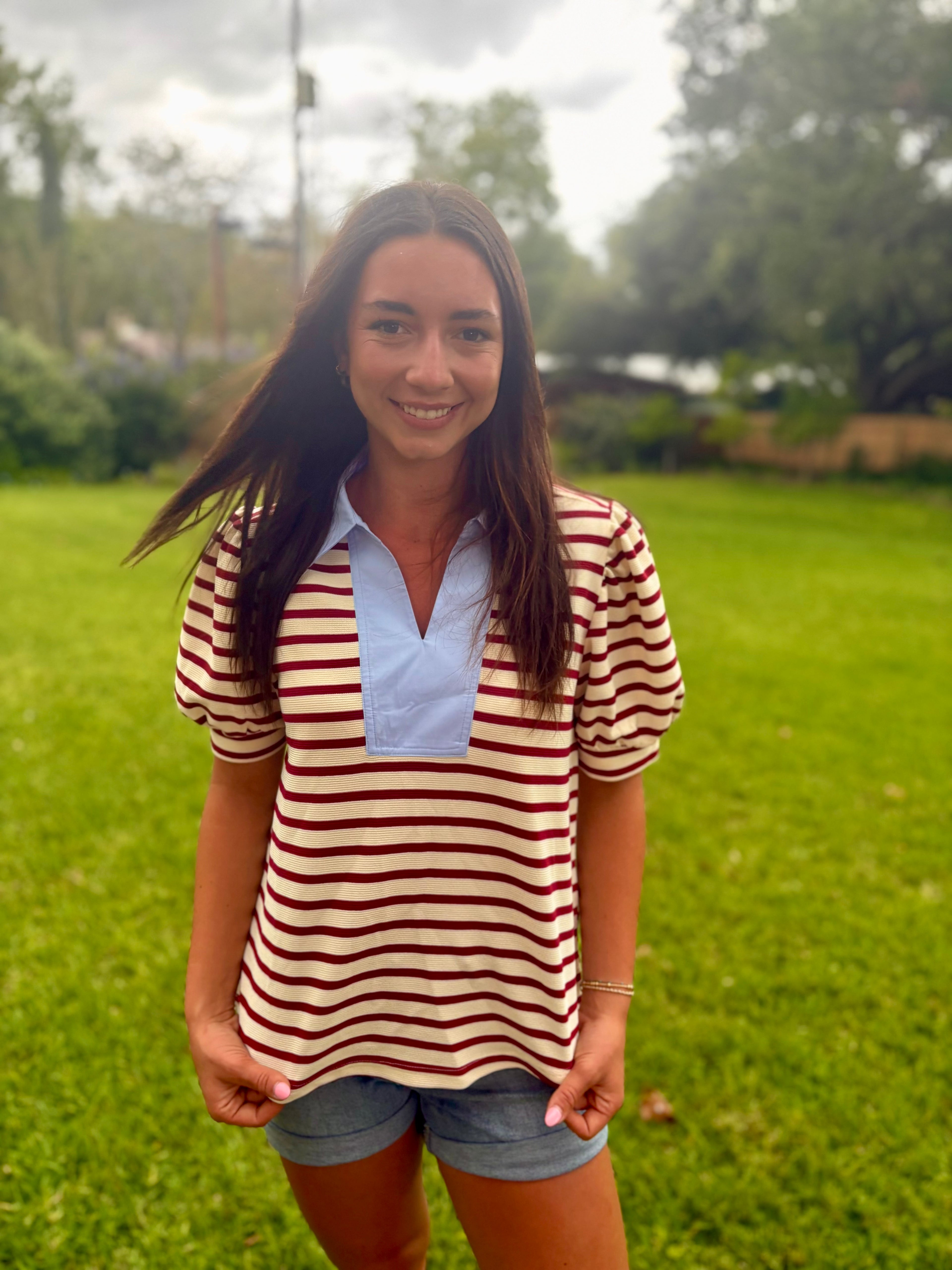 Maroon Stripe Top