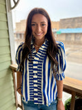 Tanya Blue & White Stripe Top
