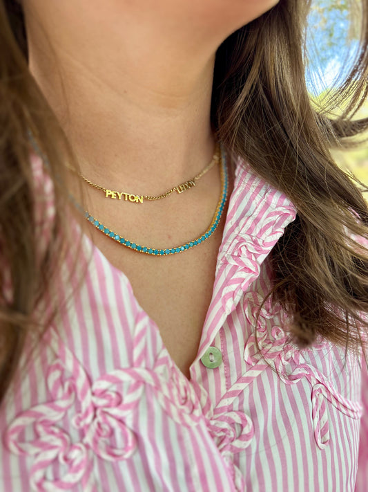 Turquoise & 18K Gold Tennis Necklace