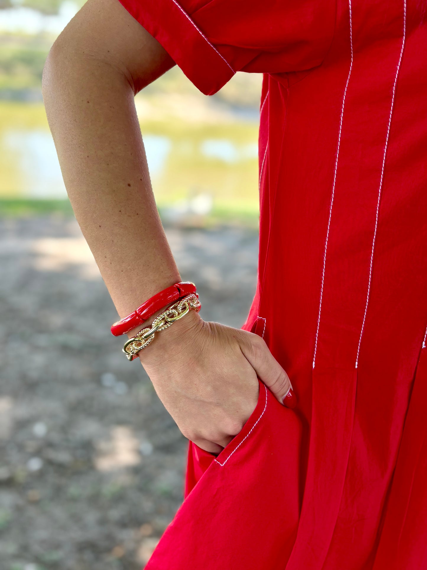 Red Acrylic Bamboo Bracelet