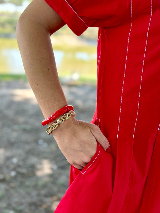 Red Acrylic Bamboo Bracelet