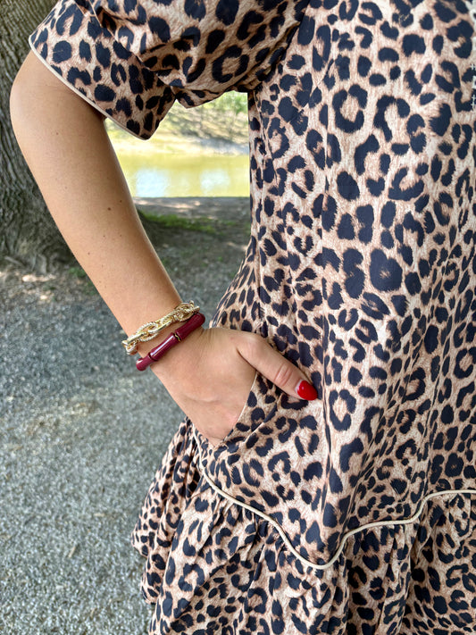 Maroon Acrylic Bamboo Bracelet with Gold Accents