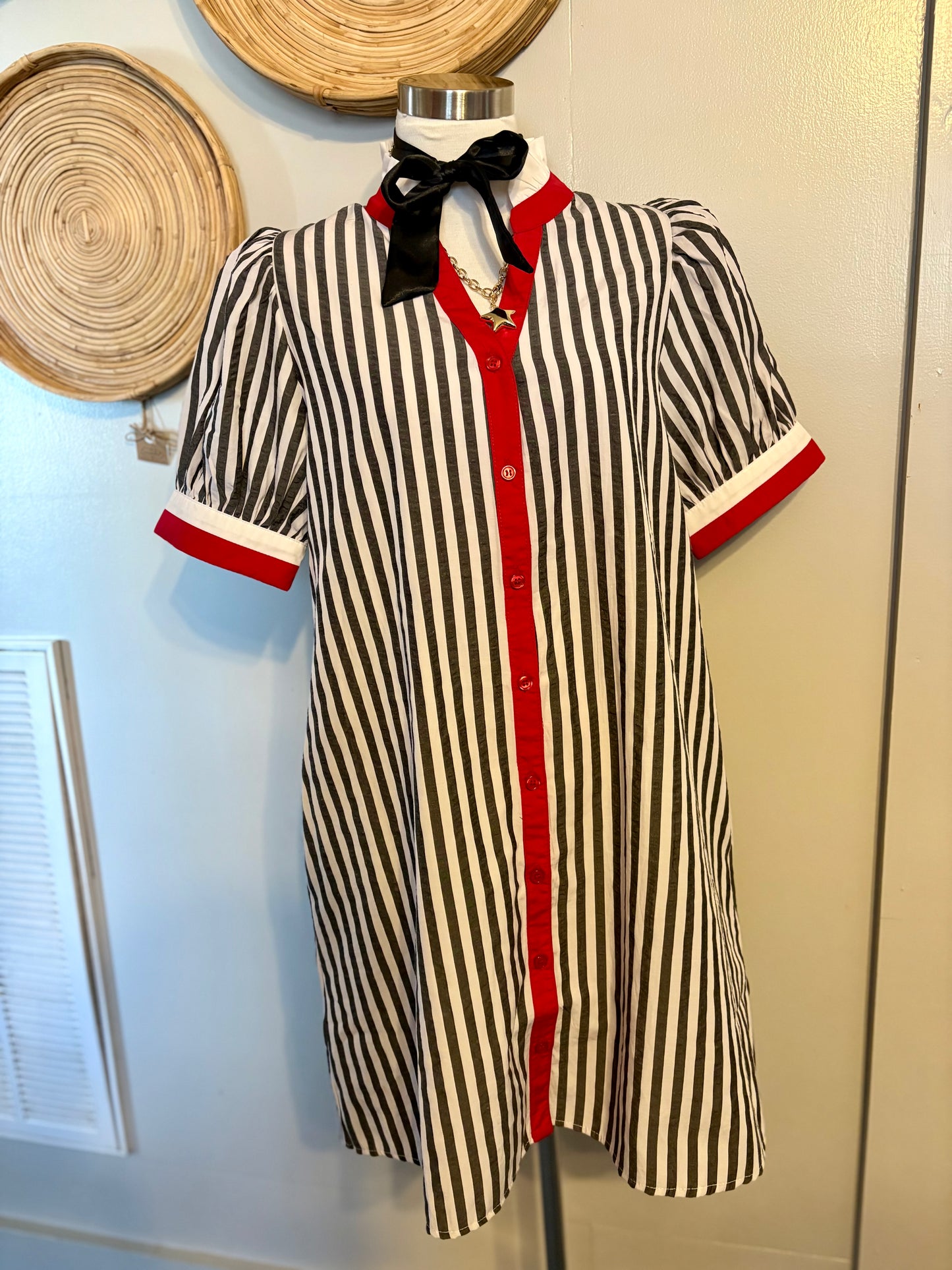Pop of Red Striped Dress