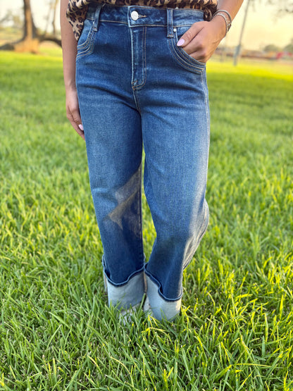 CUFFED DARK WASH JEANS