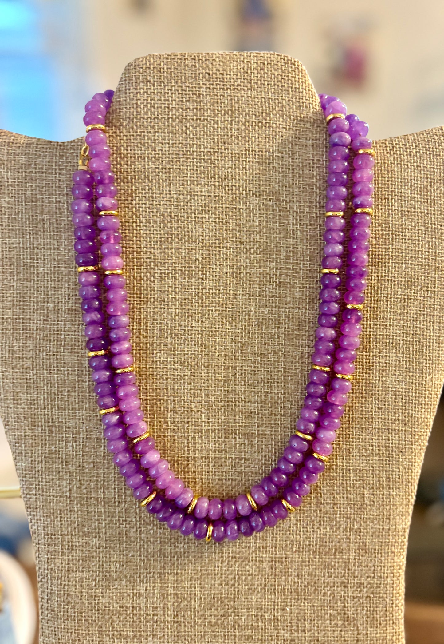 Purple Gemstone Necklace with Gold Accents