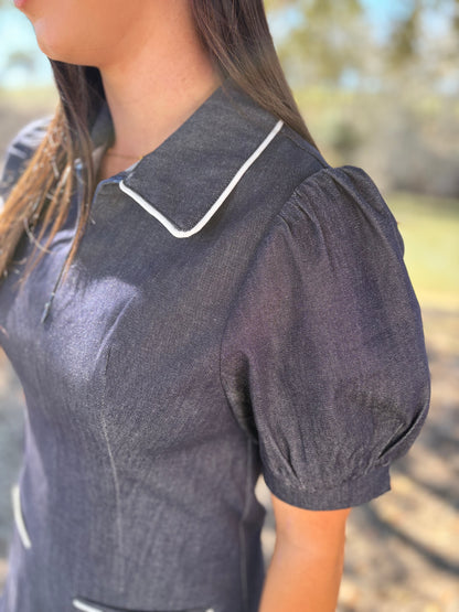 Harper Puff Sleeve Denim Dress