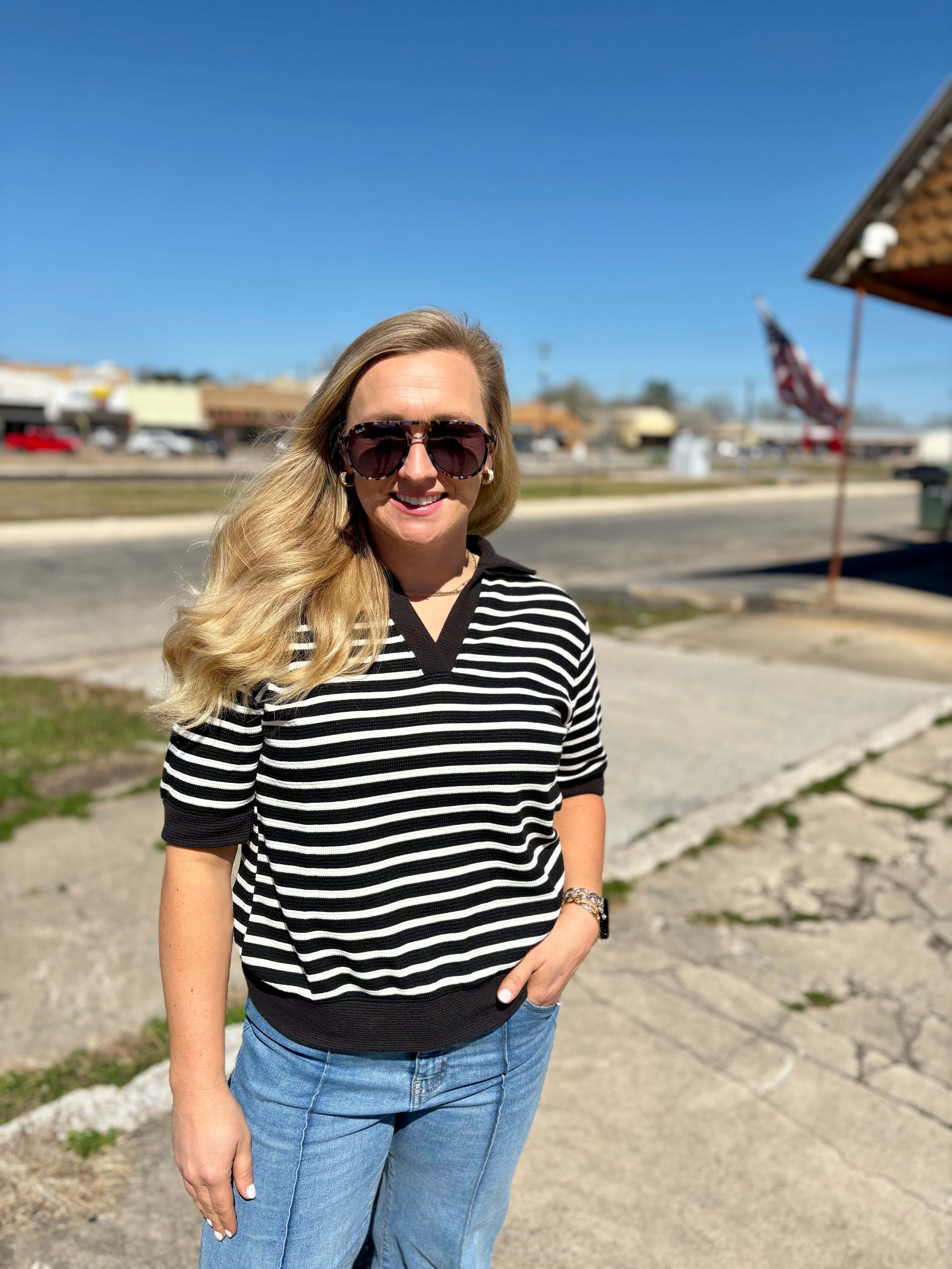 Grace Black Cloudy Knit Stripe Top