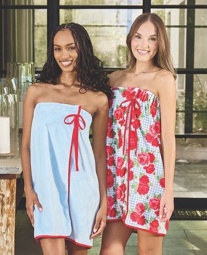 Spa Wrap - Blue + Red Droopy Bow