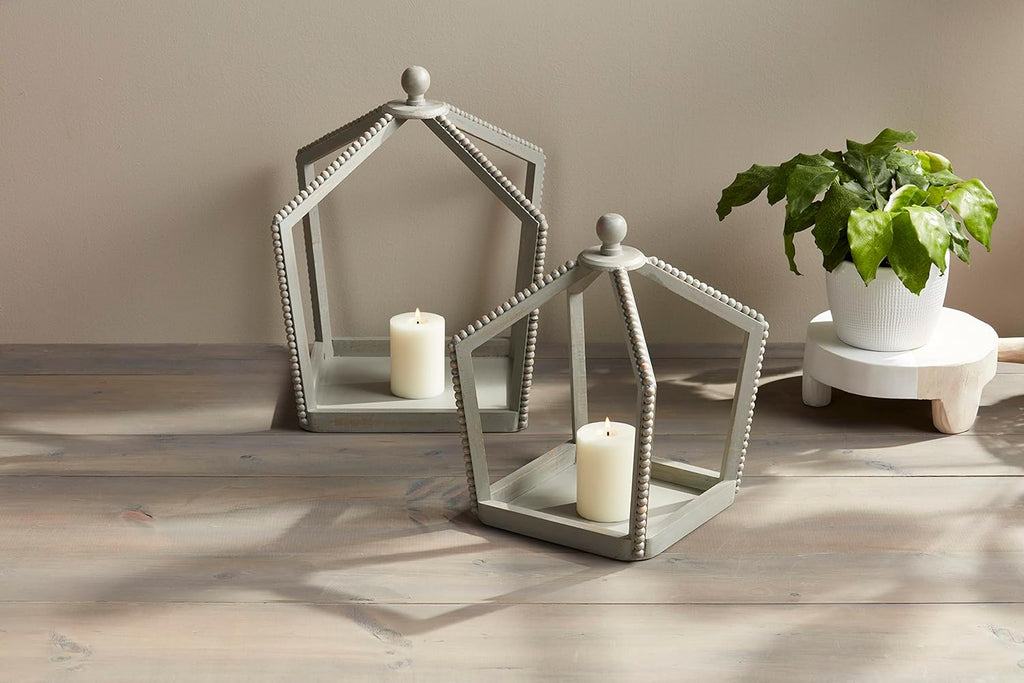 Grey Beaded Lantern Set