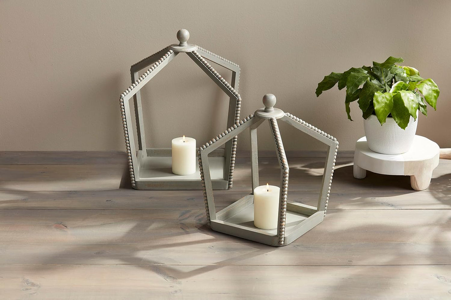 Grey Beaded Lantern Set